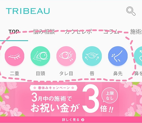 TRIBEAU(トリビュー)の症例写真検索方法