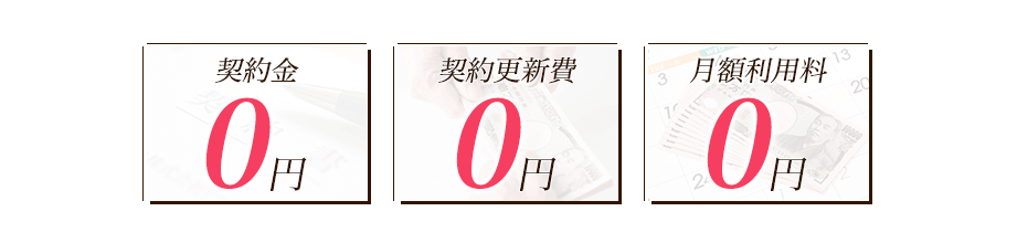 契約料・契約更新費・月額利用料が0円